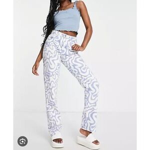 NWT Cotton On Women's Mom‎ Jean in Blue Swirl Size 14 Denim High Rise Boho